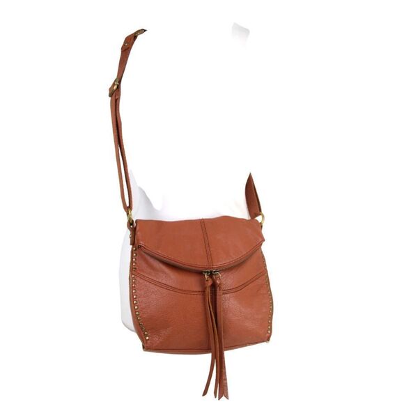 The Sak TAN BROWN GENUINE LEATHER FLAP XBODY BOHO MESSENGER SHOULDER BAG HANDBAG - Picture 2 of 15